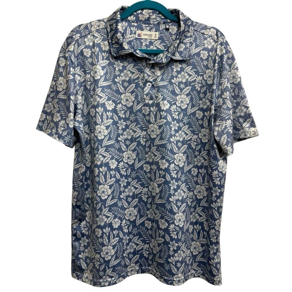Laguna Swim Floral Polo Shirt Blue White Tropical Golf Medium‎